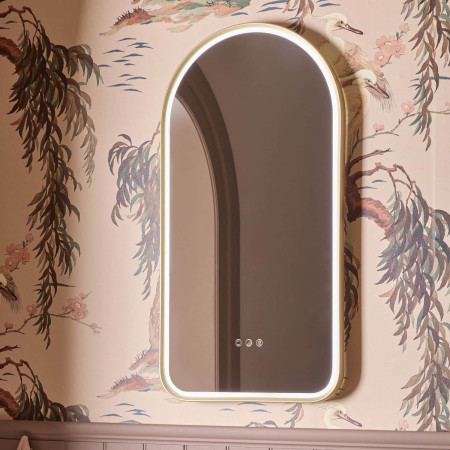 ALM40ABR Tavistock Alderbury Arch 400 x 800mm Brushed Brass Illuminated Bathroom Mirror Lifestyle