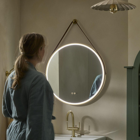 ALM60CBR Tavistock Alderbury Circular 600mm Brushed Brass Illuminated Bathroom Mirror LED Lights Switched On