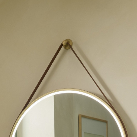 ALM80CBR Tavistock Alderbury Circular 800mm Brushed Brass Illuminated Bathroom Mirror with Optional Brown Strap
