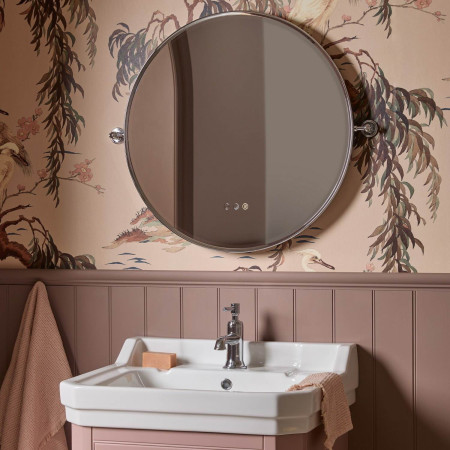ALM60CBN Tavistock Alderbury Circular 600mm Brushed Nickel Illuminated Bathroom Mirror Bathroom Setting