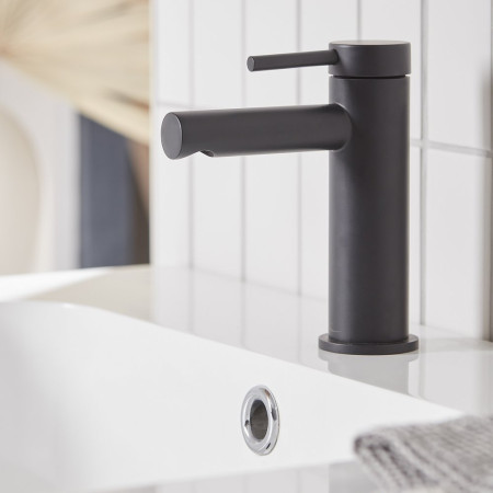 TAN6103 Tavistock Anthem Mini Basin Mixer with Click Waste in Black Lifestyle