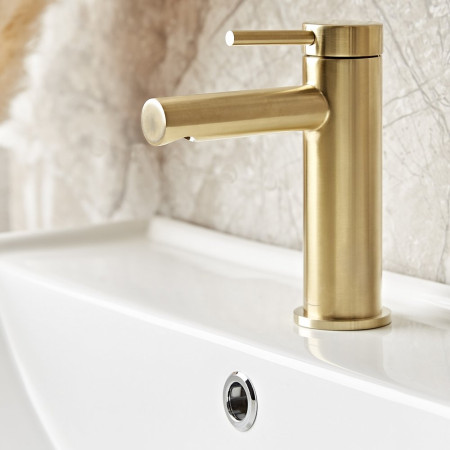 TAN6104 Tavistock Anthem Mini Basin Mixer with Click Waste in Brass Lifestyle
