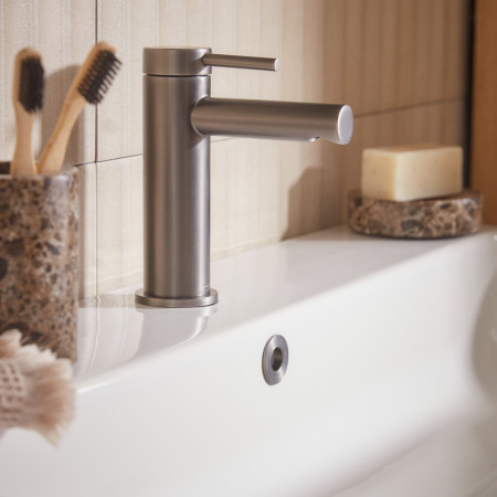 TAN1105 Tavistock Anthem Basin Mixer with Click Waste in Gunmetal Bathroom Setting