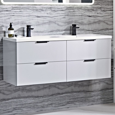 CA600WGX2 Tavistock Cadence 1200mm Wall Mounted Double Basin Vanity Unit in Light Grey Lifestyle