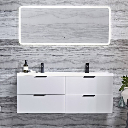 CA600WGX2 Tavistock Cadence 1200mm Wall Mounted Double Basin Vanity Unit in Light Grey Bathroom Setting