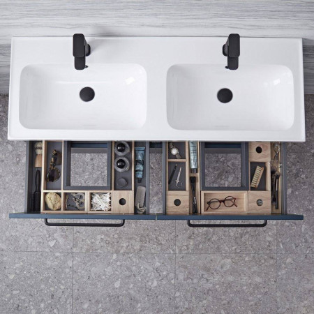 CA600WOBX2 Tavistock Cadence 1200mm Wall Mounted Double Basin Vanity Unit in Oxford Blue Lifestyle