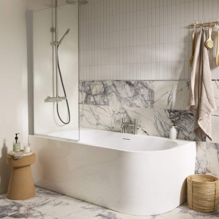 DC17034 Tavistock Cadence 1700 x 820mm Left Hand Corner Bath with Stainless Steel Shower