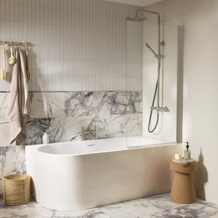 DC17038 Tavistock Cadence 1500 x 800mm Right Hand Corner Bath with Stainless Steel Shower