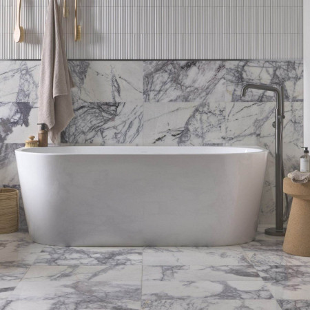 DC17036 Tavistock Cadence 1700mm Double Ended Back to Wall Bath with Gunmetal Bath Shower Mixer