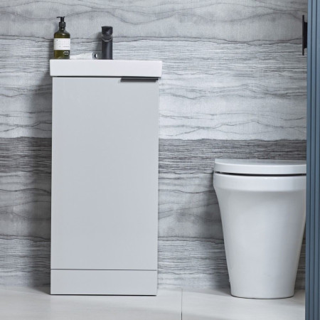 CA400FG/DC12010 Tavistock Cadence 400mm Cloakroom Unit in Gloss Light Grey with Basin Bathroom Setting