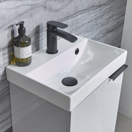 CA400FW/DC12010 Tavistock Cadence 400mm Cloakroom Unit in Gloss White with Basin with Black Tap