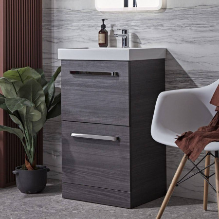 CA500FTW Tavistock Cadence 500mm Floor Mounted Unit in Tundra Wood with Basin Bathroom Setting