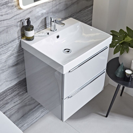 CA500WG Tavistock Cadence 500mm Wall Mounted Unit in Gloss Light Grey with Basin Lifestyle