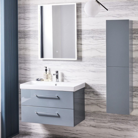 CA600WGSP Tavistock Cadence 600mm Wall Mounted Unit in Gloss Spruce with Basin Bathroom Setting