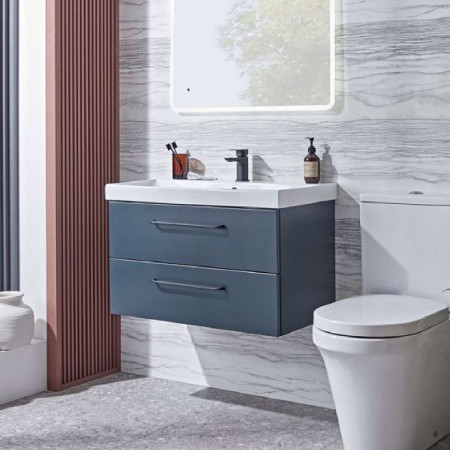 CA800W.OB/CA800IS Tavistock Cadence 800mm Wall Mounted Unit in Oxford Blue with Basin Room Setting (3)