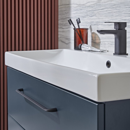 CA800WOB Tavistock Cadence 800mm Wall Mounted Unit in Oxford Blue with Basin and Black Handles