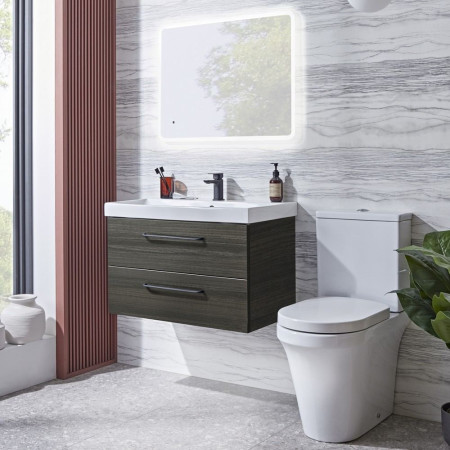 CA800WTW Tavistock Cadence 800mm Wall Mounted Unit in Tundra Wood with Basin Bathroom Setting