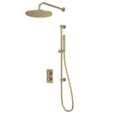 Tavistock Cohort Brushed Brass Concealed Thermostatic Shower with Riser Kit and Overhead