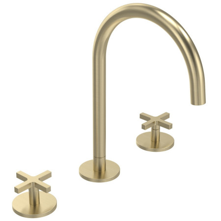 TCC7904 Tavistock Cohort Cross 3TH Brushed Brass Basin Mixer with Waste