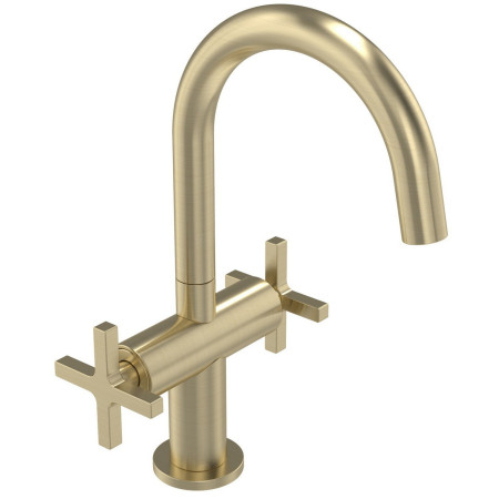 Tavistock Cohort Cross Two Handle Brushed Brass Basin Mixer with Waste
