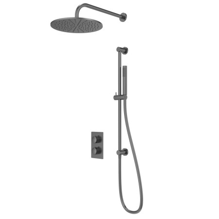 Tavistock Cohort Gunmetal Concealed Thermostatic Shower with Riser Kit and Overhead