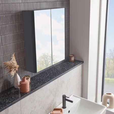 CMCAB60SG Tavistock Compass 600mm Double Door Storm Grey Bathroom Cabinet Lifestyle