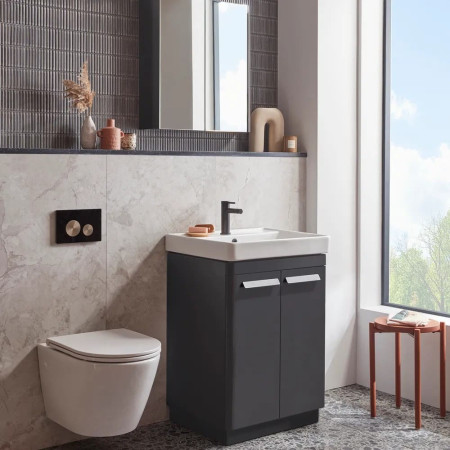 CM600FSG Tavistock Compass 600mm Freestanding Vanity Unit in Storm Grey Bathroom Setting