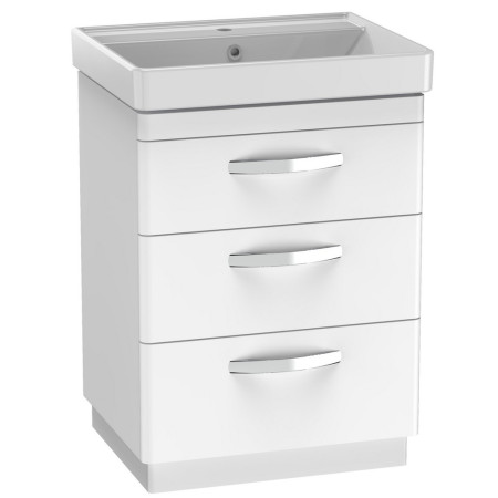 Tavistock Compass 600mm Three Drawer Gloss White Freestanding Vanity Unit