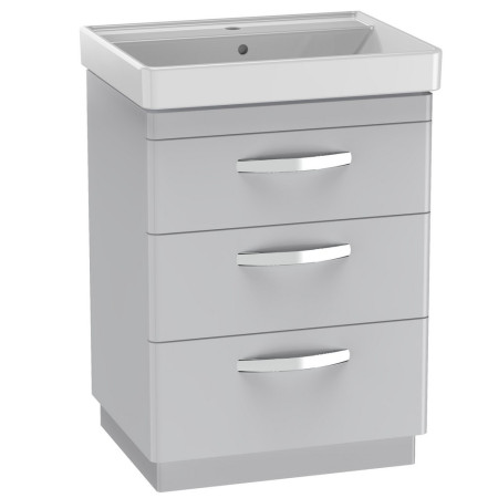 Tavistock Compass 600mm Three Drawer Light Grey Freestanding Vanity Unit and Basin