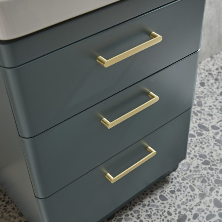 CM600F3DVRG Tavistock Compass 600mm Three Drawer Viridian Green Freestanding Vanity Unit with Brushed Brass Handles