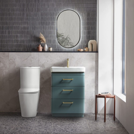 CM600F3DVRG Tavistock Compass 600mm Three Drawer Viridian Green Freestanding Vanity Unit Bathroom Setting
