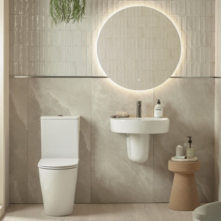 Tavistock Compass Round Fully Enclosed Comfort Height Close Coupled WC with Seat Bathroom Setting