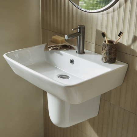DC14063/DC14062 Tavistock Compass Square 550mm Basin and Semi Pedestal with a Basin Mixer