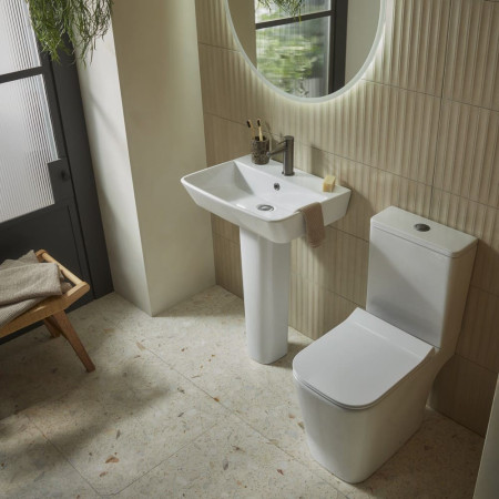 Tavistock Compass Square Open Back Close Coupled WC with Seat and a Basin