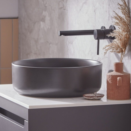 DC12050 Tavistock Fen Round Black Countertop Basin with Black Tap
