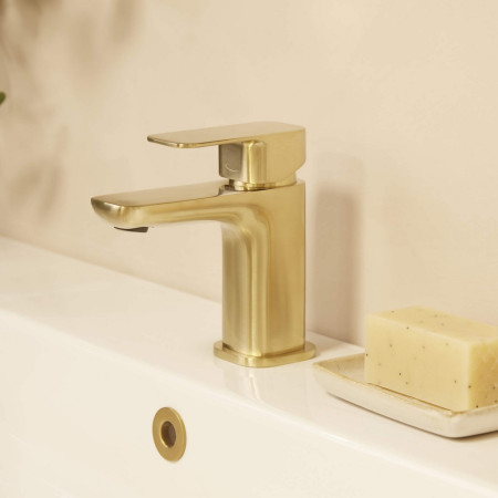 THZ6104 Tavistock Haze Brushed Brass Mini Basin Mixer with Click Waste Lifestyle