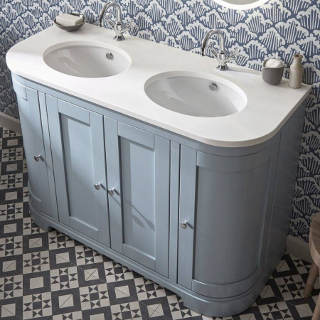 LAN1200CMB/LANCUSBASX2 Tavistock Lansdown 1200mm Mineral Blue Underslung Curved Double Vanity Unit Lifestyle