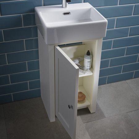 LAN400CLW Tavistock Lansdown 400 Cloakroom Unit in Linen White with Basin (2)