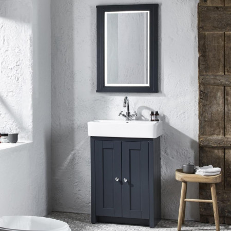 LAN55MF.DGM/ILL6MIR Tavistock Lansdown 600mm Framed Illuminated Mirror in Matt Dark Grey Lifestyle