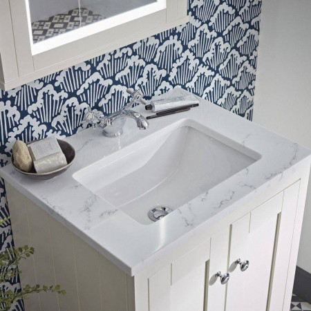Tavistock Lansdown 600mm Underslung Unit in Linen White with Basin and Carrara Marble Worktop (2)