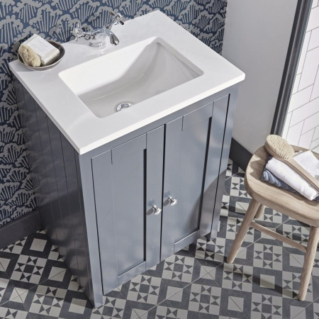 Tavistock Lansdown 600mm Underslung Unit in Matt Dark Grey with Basin and Arctic Marble Worktop (2)
