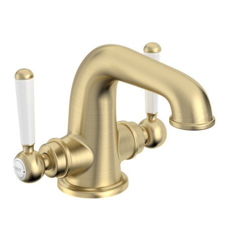 Tavistock Lansdown Brushed Brass Twin Lever Basin Mixer with Waste