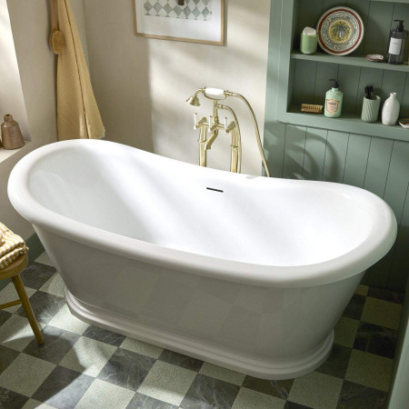 DC17032 Tavistock Marston 1600mm Roll Top Double Ended Freestanding Bath with Landsown Bath Shower Mixer