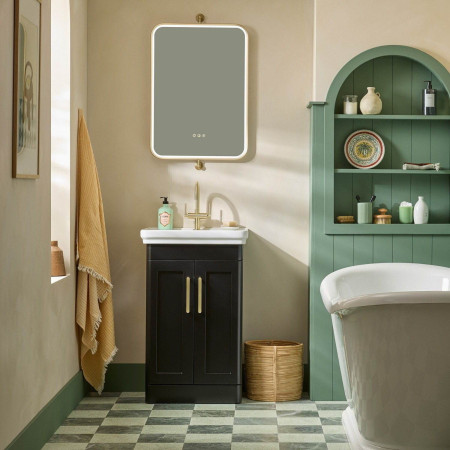 MS500FBLK Tavistock Marston 500mm Freestanding Vanity Unit with Basin in Matt Black with Brushed Brass Basin Tap