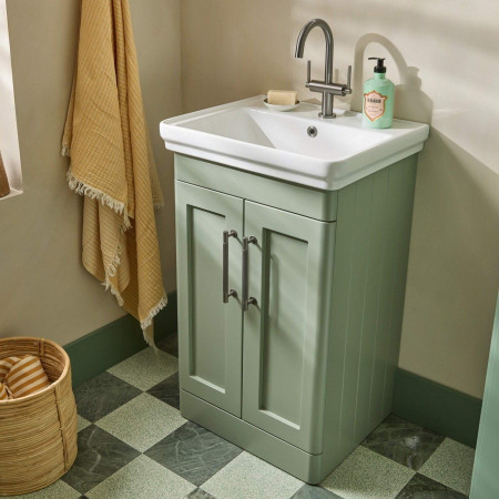 MS500FLRL Tavistock Marston 500mm Freestanding Vanity Unit with Basin in Matt Laurel Green with Chrome Basin Tap