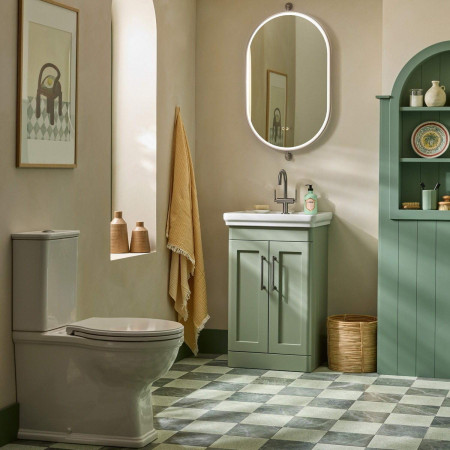 MS600FLRL Tavistock Marston 600mm Freestanding Vanity Unit with Basin in Matt Laurel Green Bathroom Setting