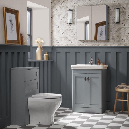 MS600FMSP Tavistock Marston 600mm Vanity Unit in Matt Spruce with Basin Bathroom Setting