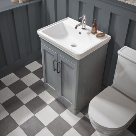 MS600FMSP Tavistock Marston 600mm Vanity Unit in Matt Spruce with Basin Lifestyle