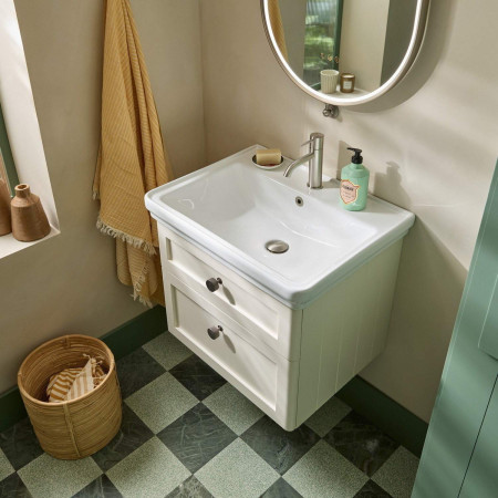 MS600WW Tavistock Marston 600mm Wall Hung Vanity Unit with Basin in Matt Paper White with Brushed Nickel Tap