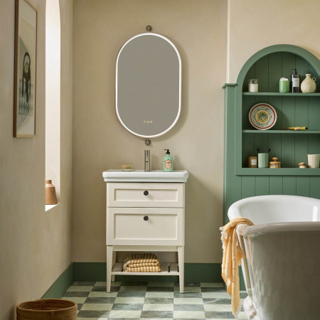 MS600WW Tavistock Marston 600mm Wall Hung Vanity Unit with Basin in Matt Paper White with Washstand Bathroom Setting